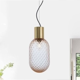 Lámpara colgante de cristal con rejilla, moderna lámpara de techo de hierro simple.