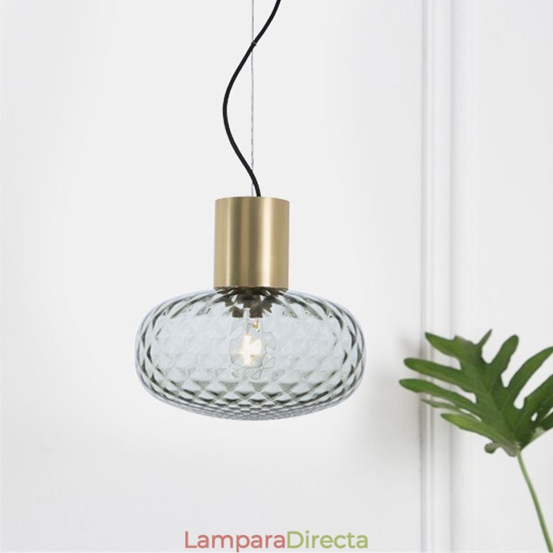 Lámpara colgante de cristal con rejilla, moderna lámpara de techo de hierro simple.