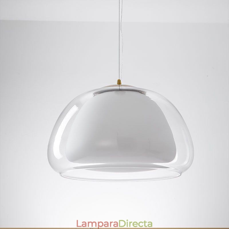 Lámpara colgante moderna y sencilla de cristal transparente con forma de pudín.