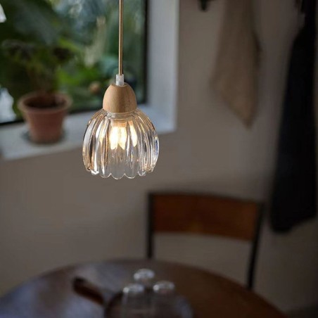 Lámpara colgante de vidrio estilo pastoral retro, lámpara de techo de isla, lámpara decorativa de madera de caucho Lámpara colgante de vidrio estilo pastoral retro, lámpara de techo de isla, lámpara decorativa de madera de caucho