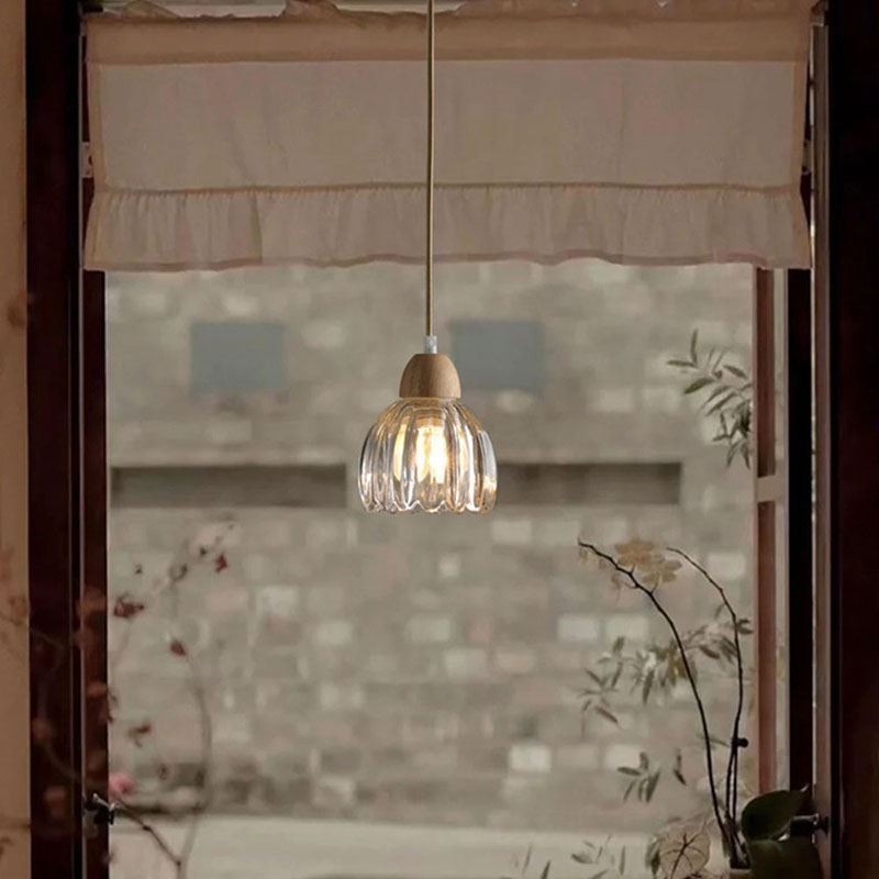 Lámpara colgante de vidrio estilo pastoral retro, lámpara de techo de isla, lámpara decorativa de madera de caucho