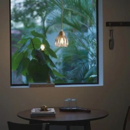 Lámpara colgante de vidrio estilo pastoral retro, lámpara de techo de isla, lámpara decorativa de madera de caucho