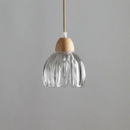 Lámpara colgante de vidrio estilo pastoral retro, lámpara de techo de isla, lámpara decorativa de madera de caucho