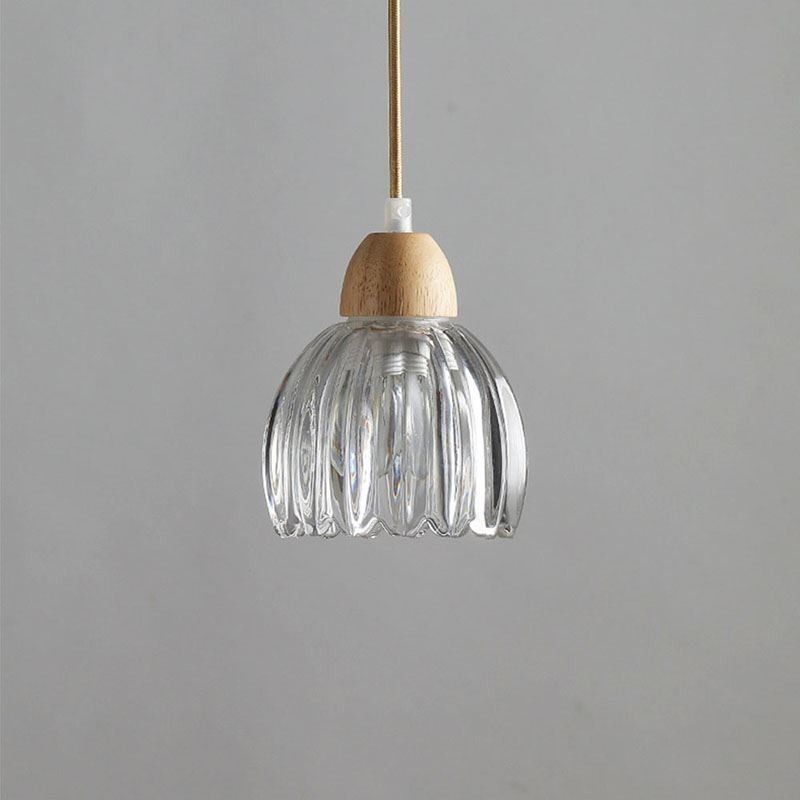 Lámpara colgante de vidrio estilo pastoral retro, lámpara de techo de isla, lámpara decorativa de madera de caucho