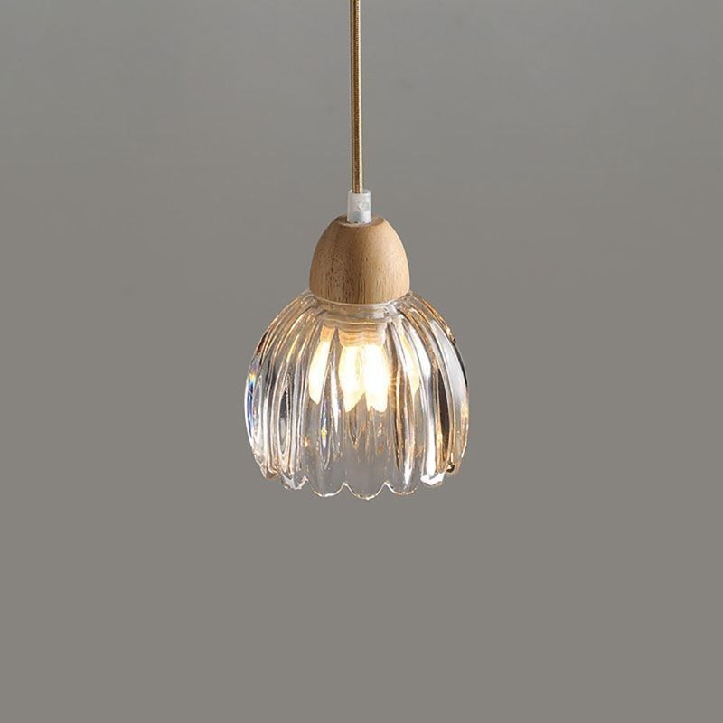 Lámpara colgante de vidrio estilo pastoral retro, lámpara de techo de isla, lámpara decorativa de madera de caucho