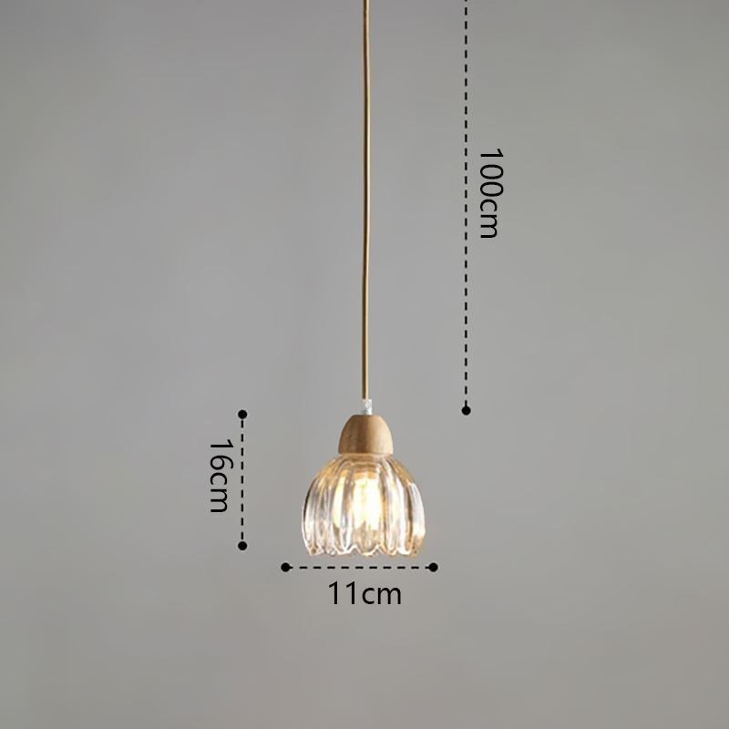 Lámpara colgante de vidrio estilo pastoral retro, lámpara de techo de isla, lámpara decorativa de madera de caucho