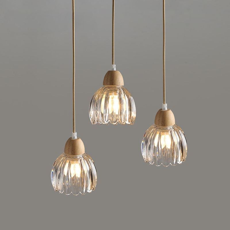 Lámpara colgante de vidrio estilo pastoral retro, lámpara de techo de isla, lámpara decorativa de madera de caucho