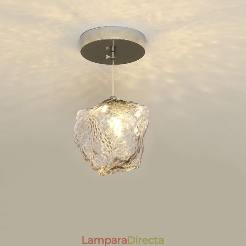 Lámpara colgante de cristal, lámpara decorativa retro con pantalla en forma de cubo de hielo