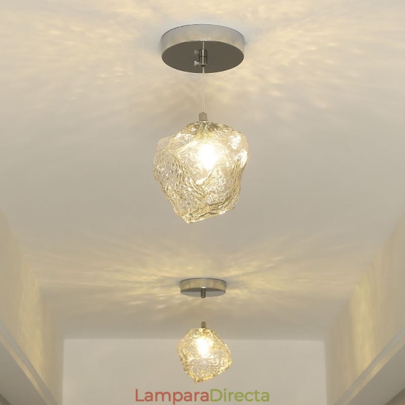 Lámpara colgante de cristal, lámpara decorativa retro con pantalla en forma de cubo de hielo