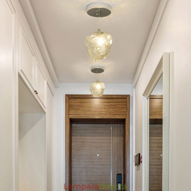 Lámpara colgante de cristal, lámpara decorativa retro con pantalla en forma de cubo de hielo