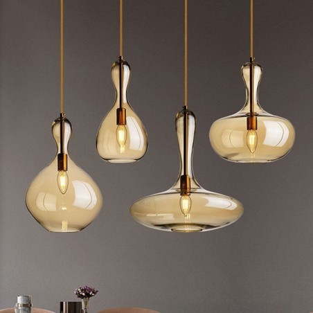 Lámpara colgante de cristal nórdico con pantalla ámbar y luz de techo Lámpara colgante de cristal nórdico con pantalla ámbar y luz de techo