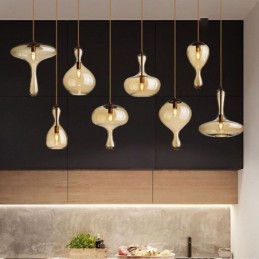 Lámpara colgante de cristal nórdico con pantalla ámbar y luz de techo