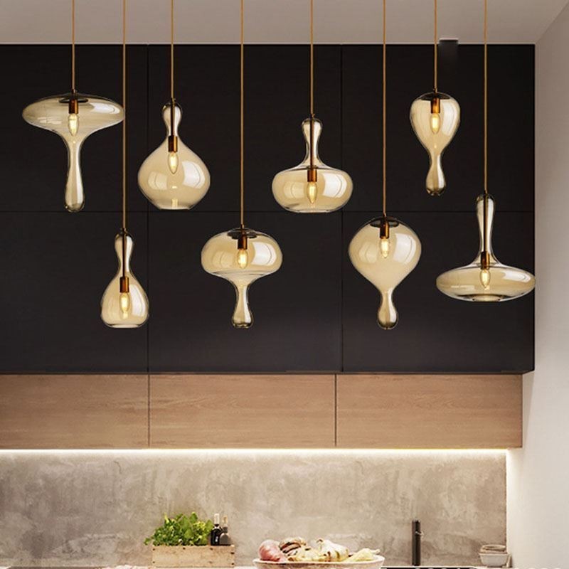 Lámpara colgante de cristal nórdico con pantalla ámbar y luz de techo