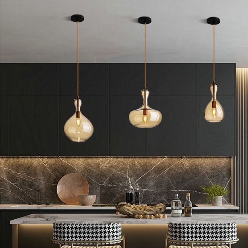 Lámpara colgante de cristal nórdico con pantalla ámbar y luz de techo