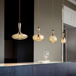 Lámpara colgante de cristal nórdico con pantalla ámbar y luz de techo