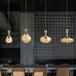 Lámpara colgante de cristal nórdico con pantalla ámbar y luz de techo