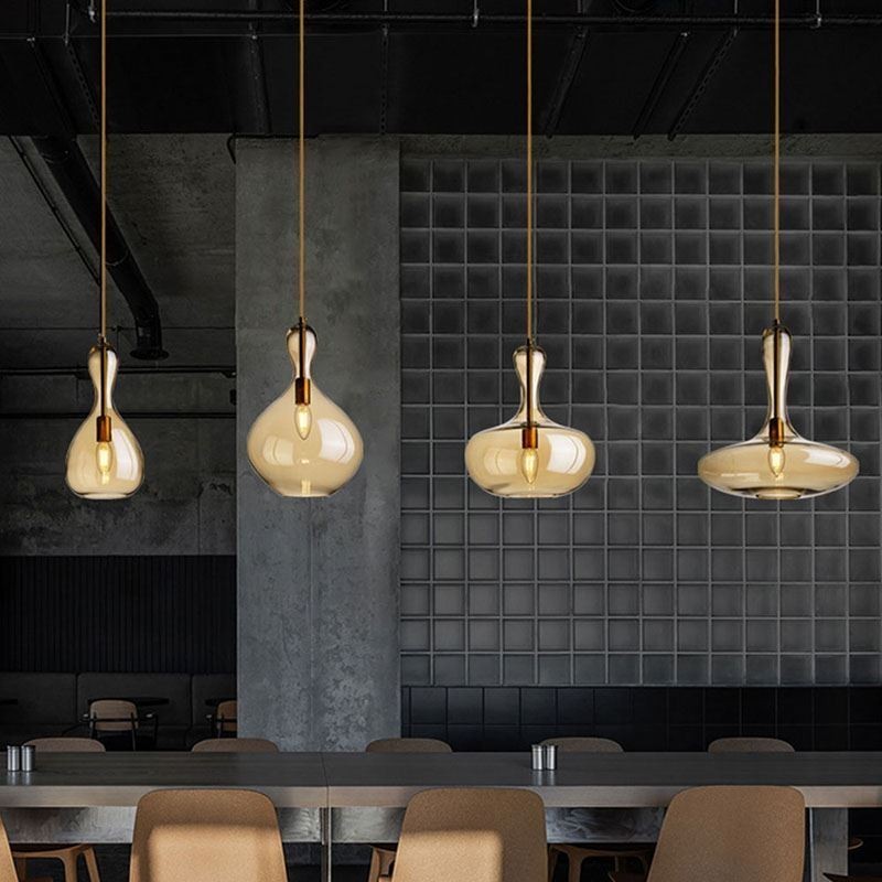 Lámpara colgante de cristal nórdico con pantalla ámbar y luz de techo