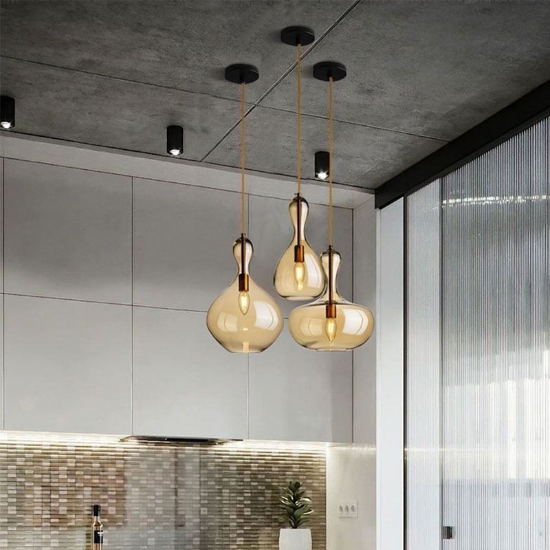 Lámpara colgante de cristal nórdico con pantalla ámbar y luz de techo