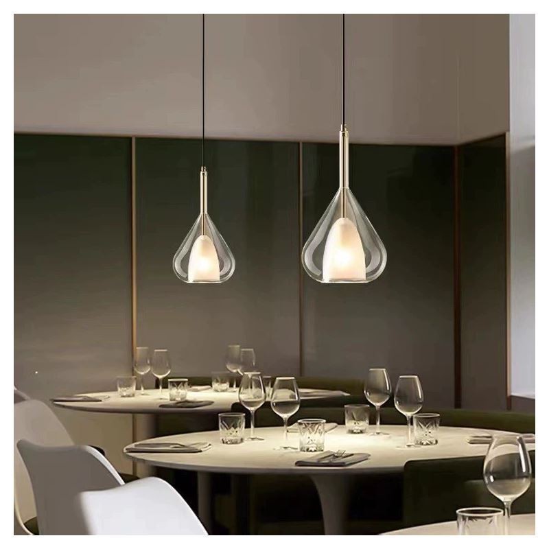 Lámpara colgante moderna minimalista con doble cristal para techo