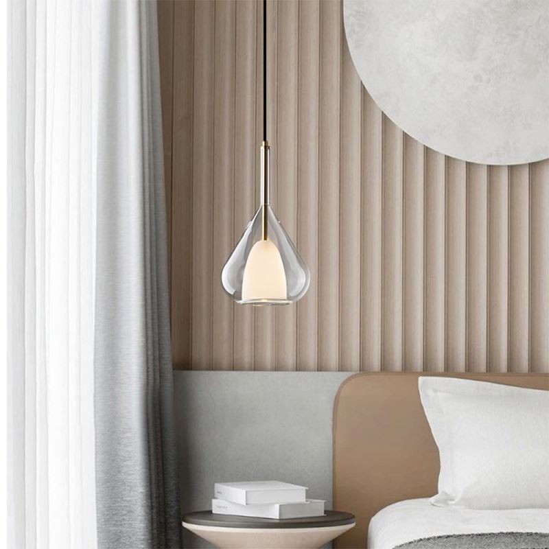 Lámpara colgante moderna minimalista con doble cristal para techo