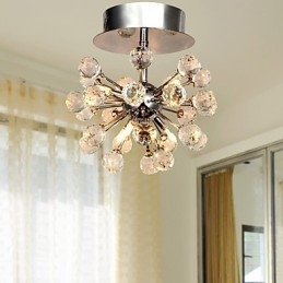 Lámpara de araña moderna contemporánea de cristal estilo mini de metal cromado con montaje empotrado