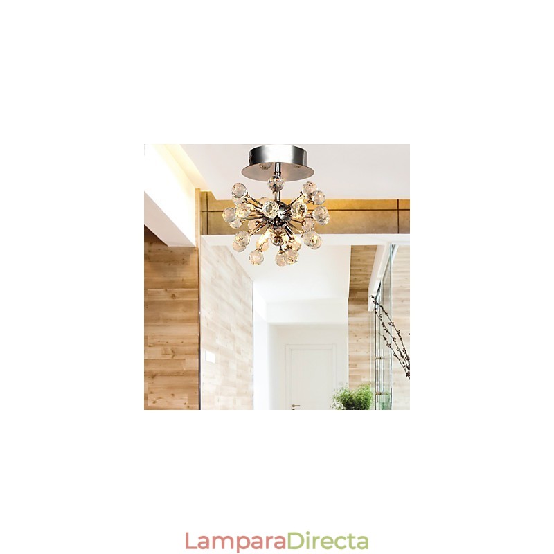 Lámpara de araña moderna contemporánea de cristal estilo mini de metal cromado con montaje empotrado