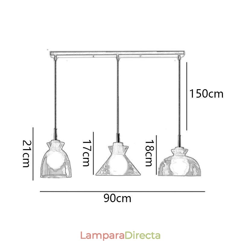 Lámpara colgante moderna y sencilla de cristal permeable al agua, lámpara de techo con 3 luces para mesita de noche