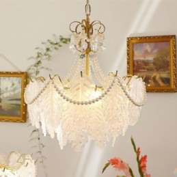 Lámpara colgante de cristal europea con hojas de estilo posmoderno