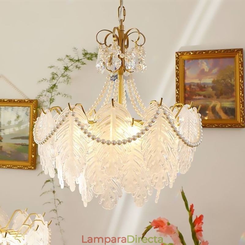 Lámpara colgante de cristal europea con hojas de estilo posmoderno