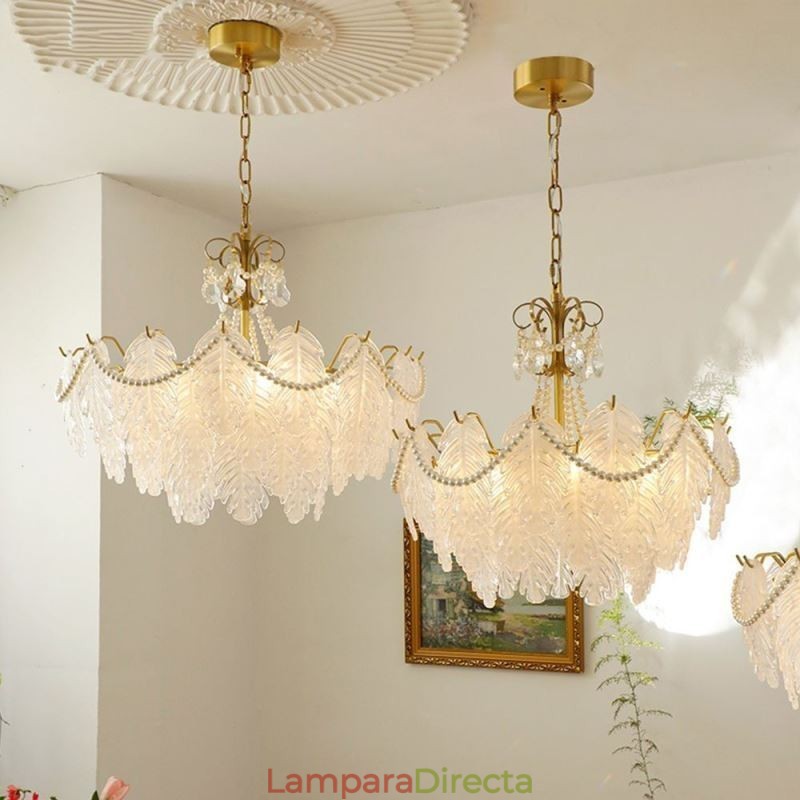 Lámpara colgante de cristal europea con hojas de estilo posmoderno