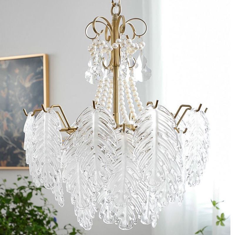 Lámpara colgante de cristal elegante con forma de hoja