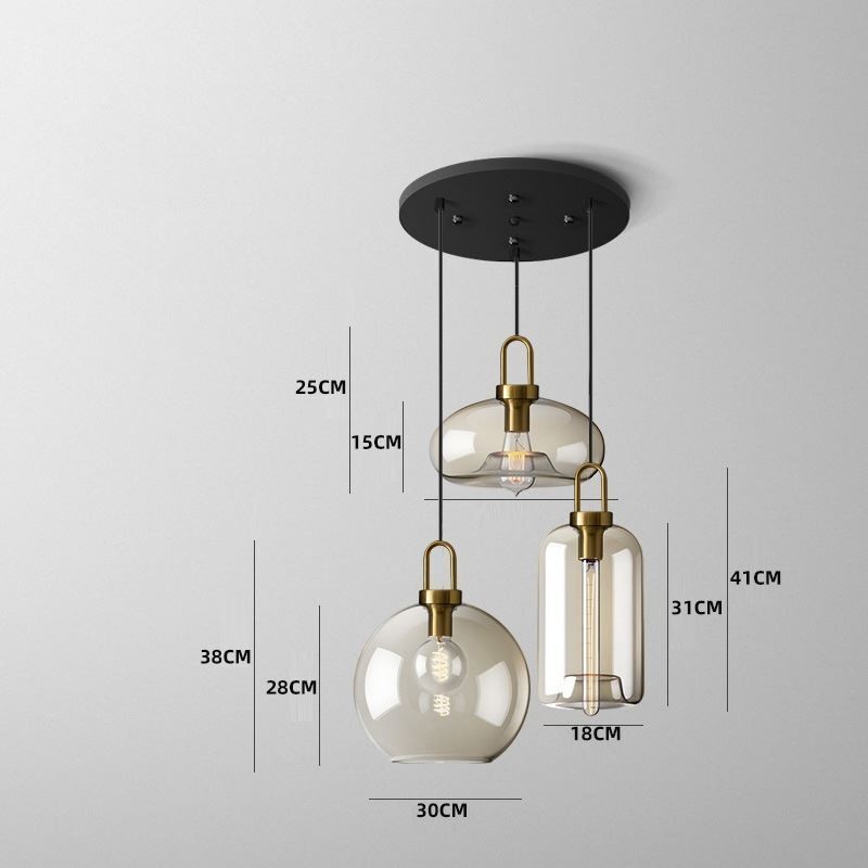 Lámpara colgante de 3 luces con pantalla de cristal tipo isla