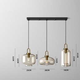 Lámpara colgante de 3 luces con pantalla de cristal tipo isla