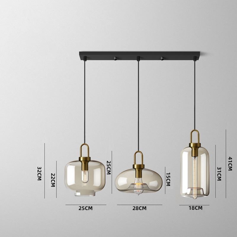 Lámpara colgante de 3 luces con pantalla de cristal tipo isla