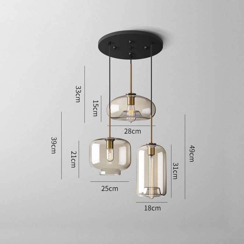 Lámpara colgante clásica de cristal de 3 luces, accesorio de iluminación para cafetería