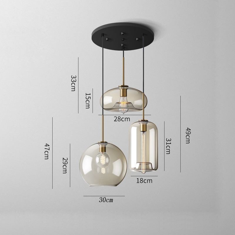 Lámpara colgante clásica de cristal de 3 luces, accesorio de iluminación para cafetería