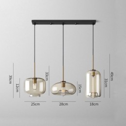 Lámpara colgante clásica de cristal de 3 luces, accesorio de iluminación para cafetería