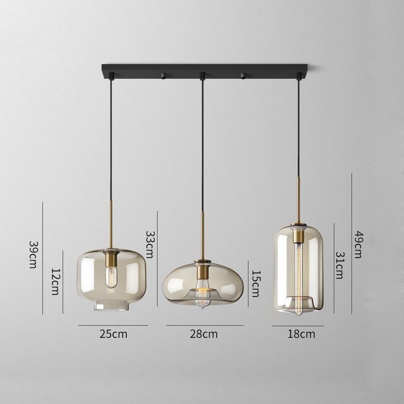 Lámpara colgante clásica de cristal de 3 luces, accesorio de iluminación para cafetería