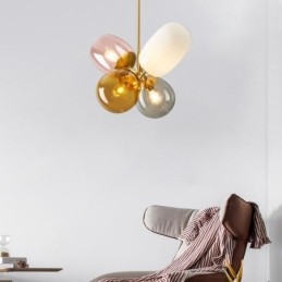 Lámpara colgante nórdica única de cristal de colores con forma de globo de princesa para niños