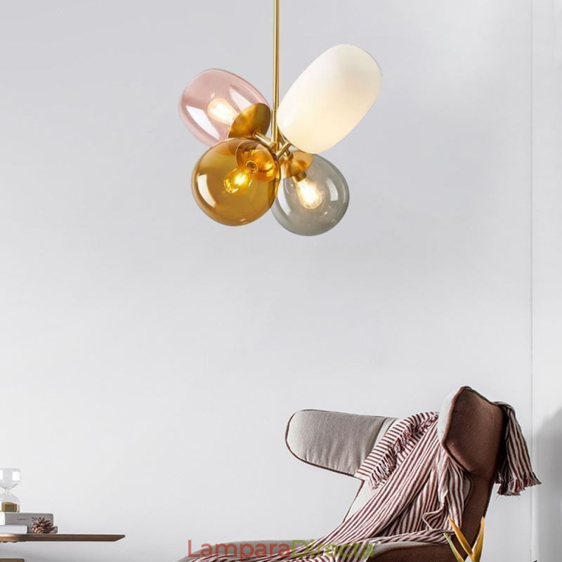 Lámpara colgante nórdica única de cristal de colores con forma de globo de princesa para niños