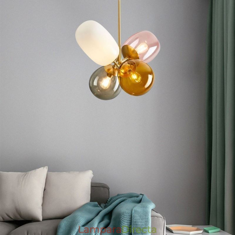 Lámpara colgante nórdica única de cristal de colores con forma de globo de princesa para niños