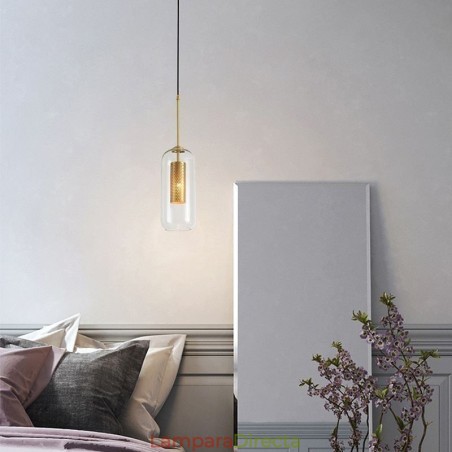 Lámpara colgante nórdica de cristal transparente con interior hueco de latón único Lámpara colgante nórdica de cristal transparente con interior hueco de latón único