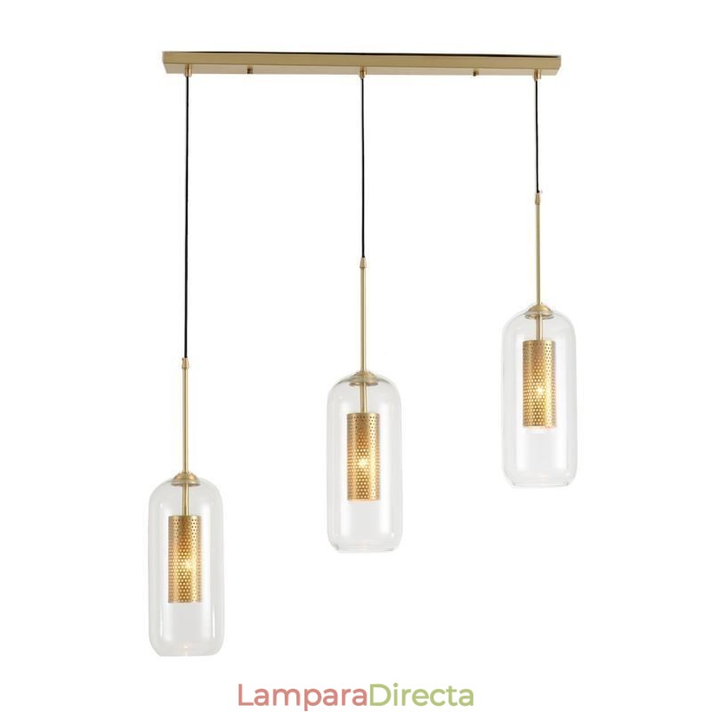 Lámpara colgante nórdica de cristal transparente con interior hueco de latón único