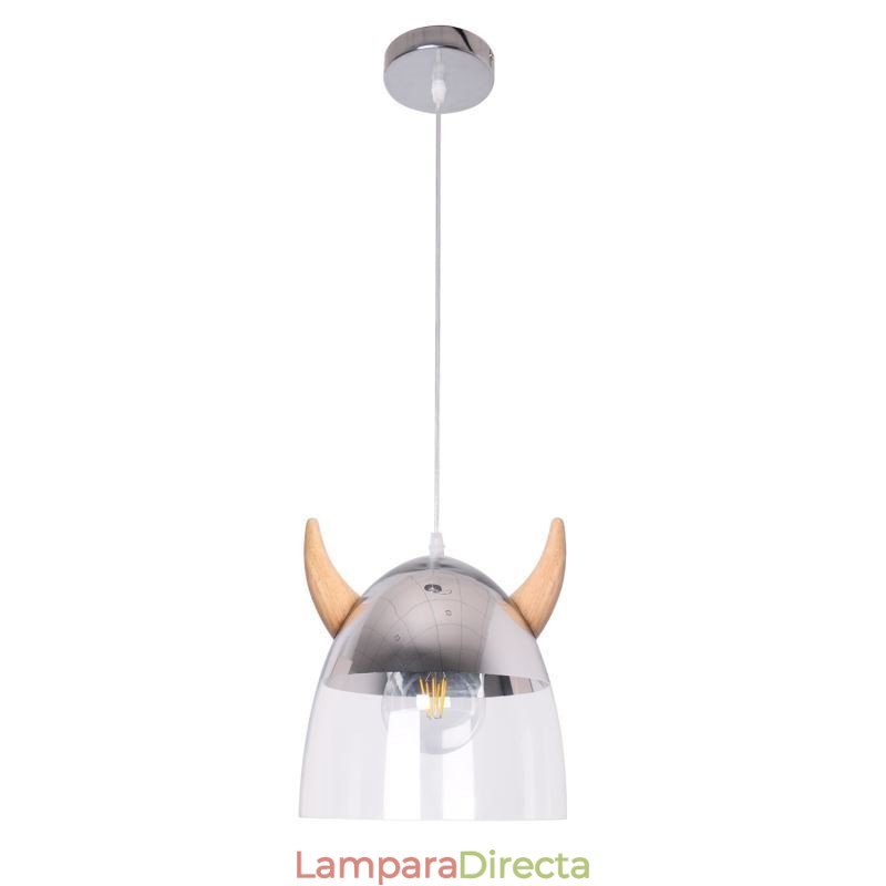 Lámpara colgante clásica de vidrio con cuerno de madera, iluminación creativa