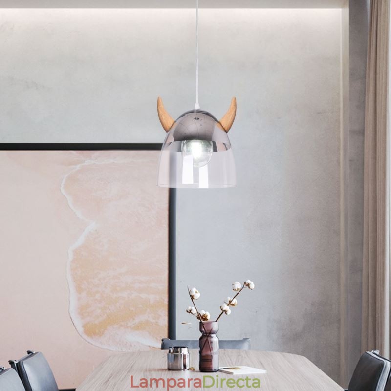 Lámpara colgante clásica de vidrio con cuerno de madera, iluminación creativa