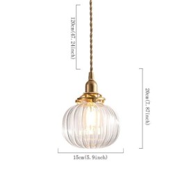 Lámpara colgante de vidrio transparente con forma de calabaza acanalada redonda, 1 luz