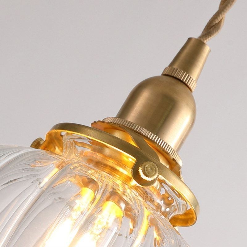Lámpara colgante de vidrio transparente con forma de calabaza acanalada redonda, 1 luz