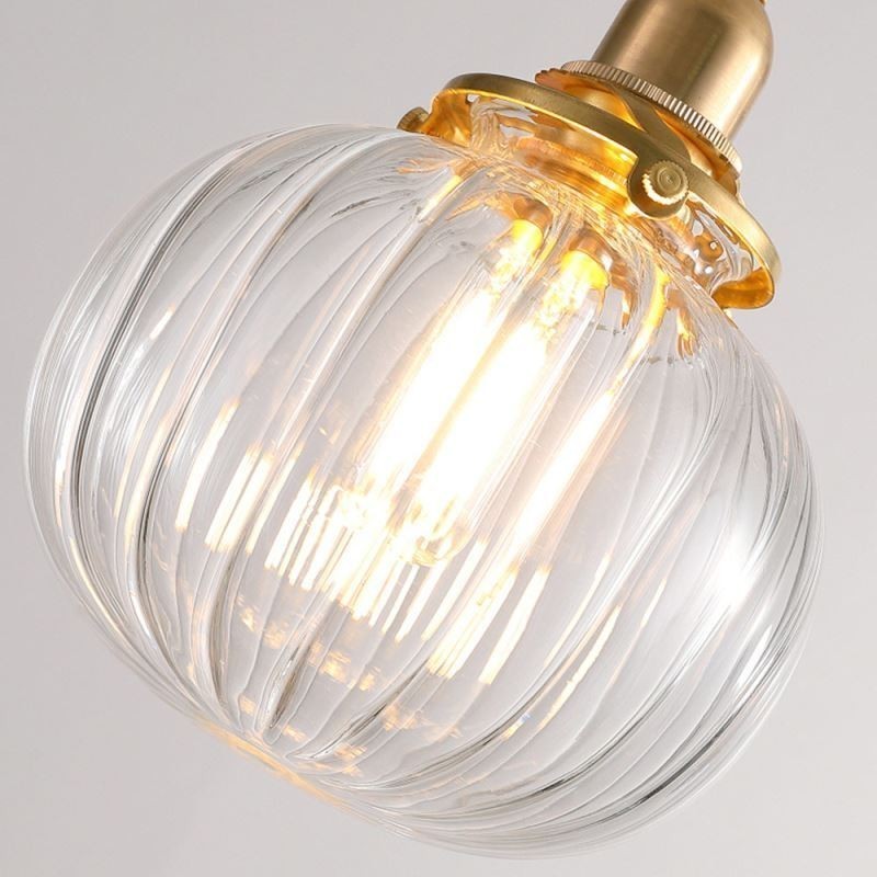 Lámpara colgante de vidrio transparente con forma de calabaza acanalada redonda, 1 luz