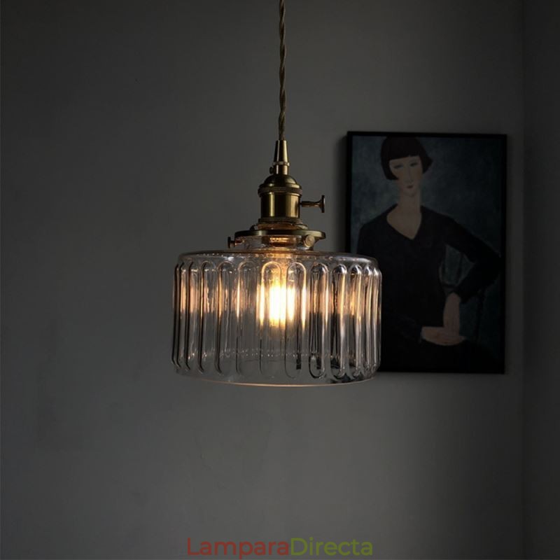 Lámpara colgante de vidrio acanalado transparente con interruptor giratorio Jelly Jar
