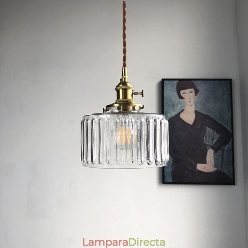 Lámpara colgante de vidrio acanalado transparente con interruptor giratorio Jelly Jar